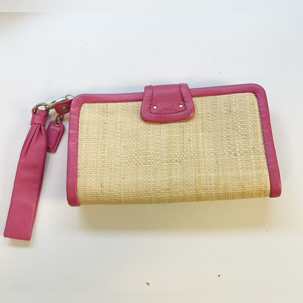 COACH PINK PARK STRAW CLUTCH Y2K wristlet BAG - Picture 4 of 10